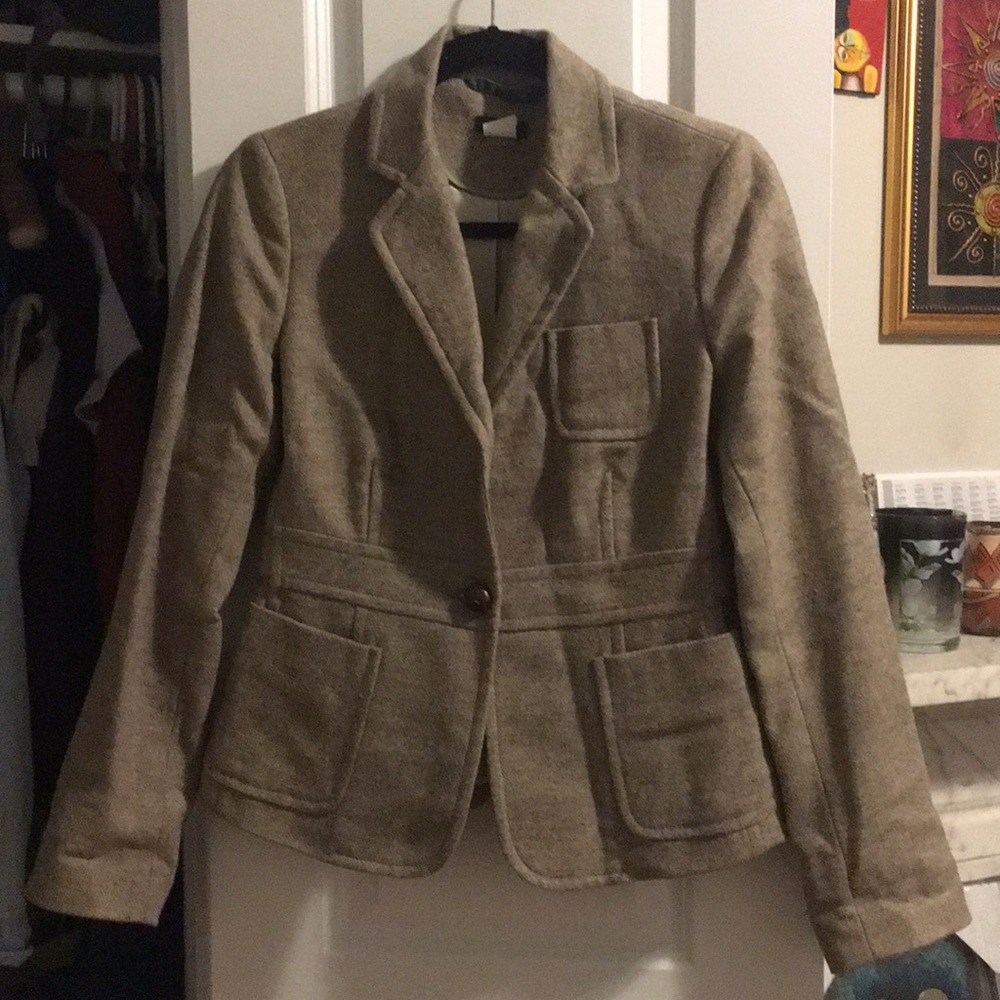 Tan tweed jacket with lime green interior